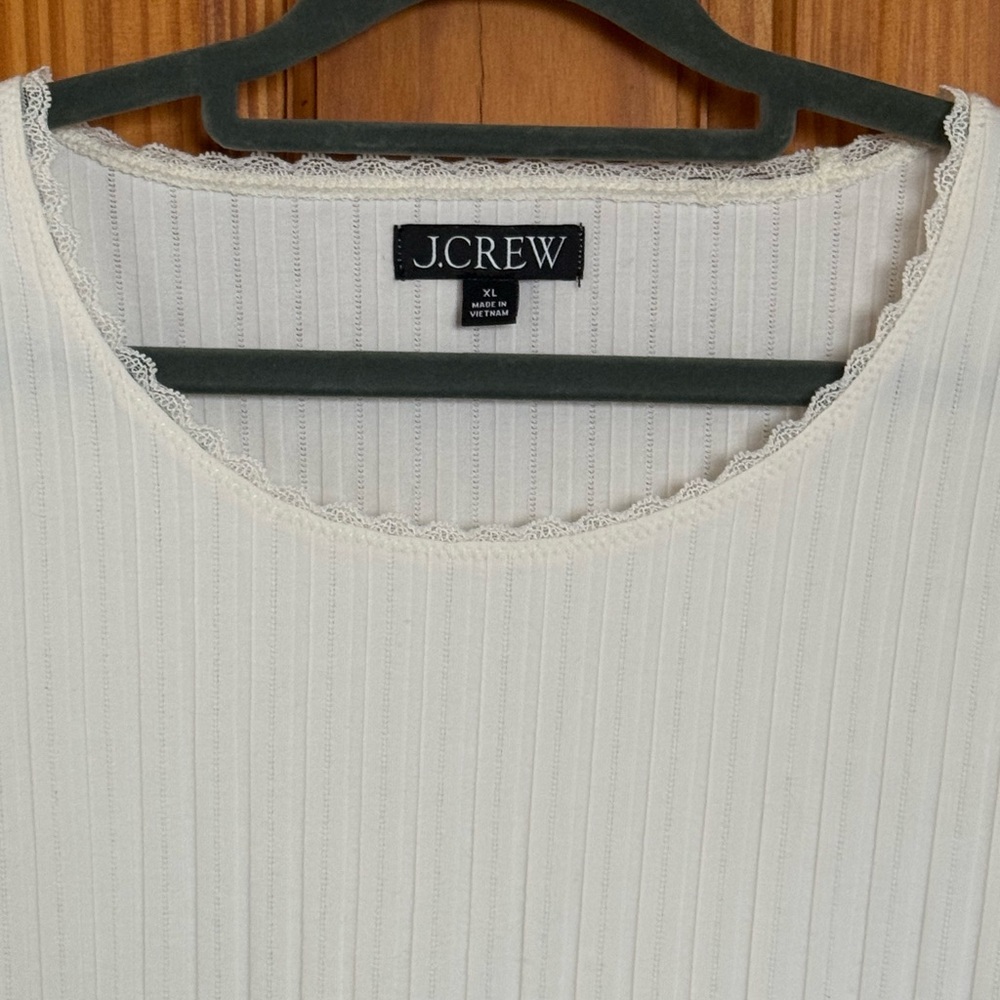 J. Crew Women's White Pointelle Ribbed Top - Picture 4 of 6
